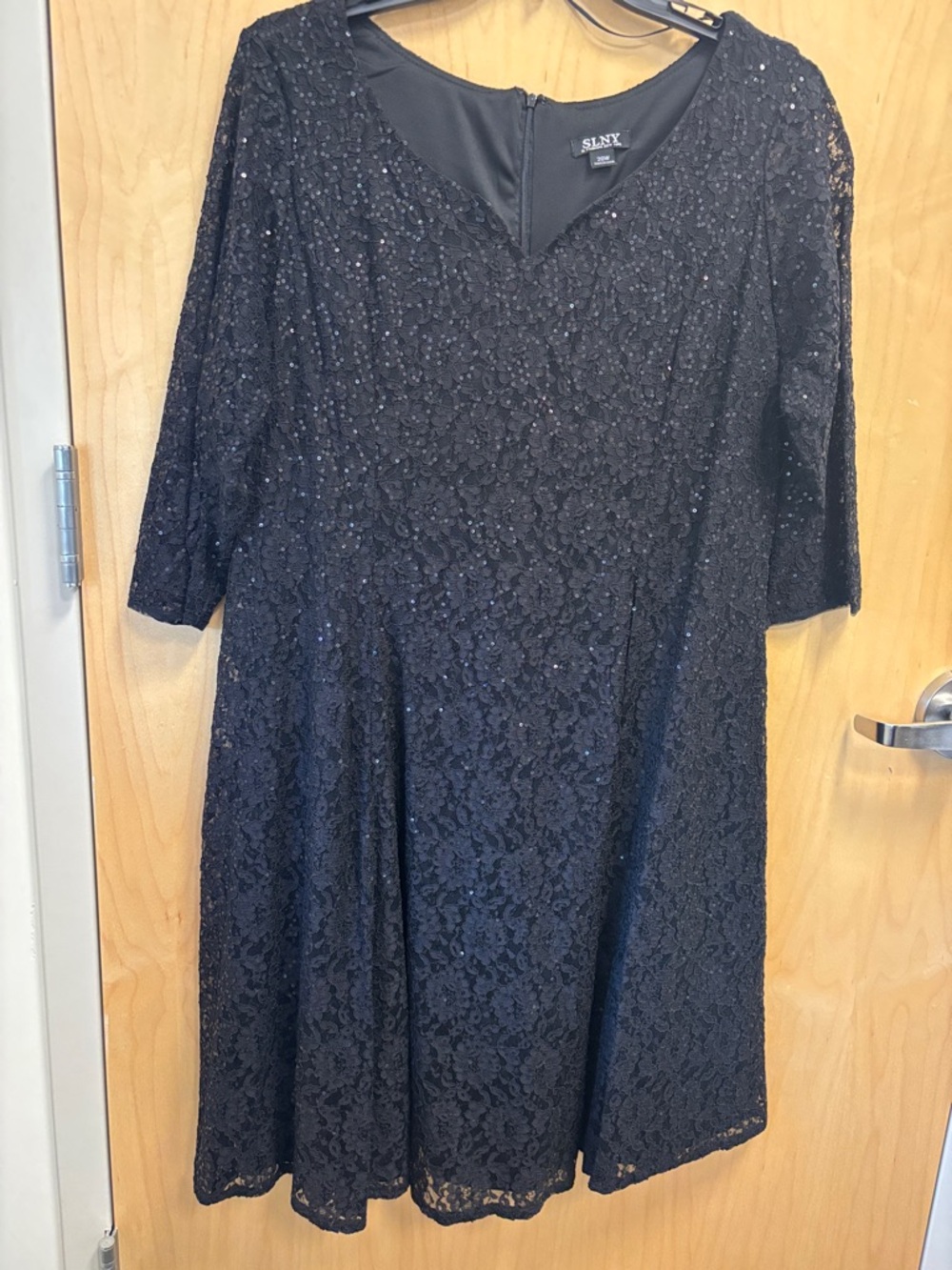 SLNY Black Lace Midi with Sparkle Overlay